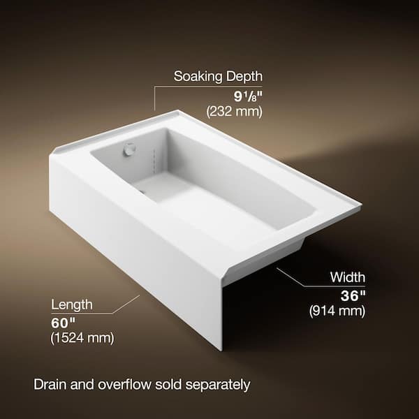 Elmbrook 60 in. x 36 in. Soaking Bathtub with Left-Hand Drain in White