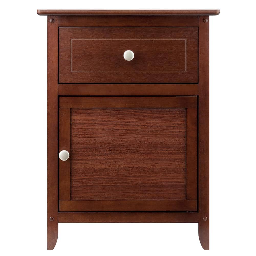 Transitional Walnut Nightstand with Drawer and Cabinet Storage