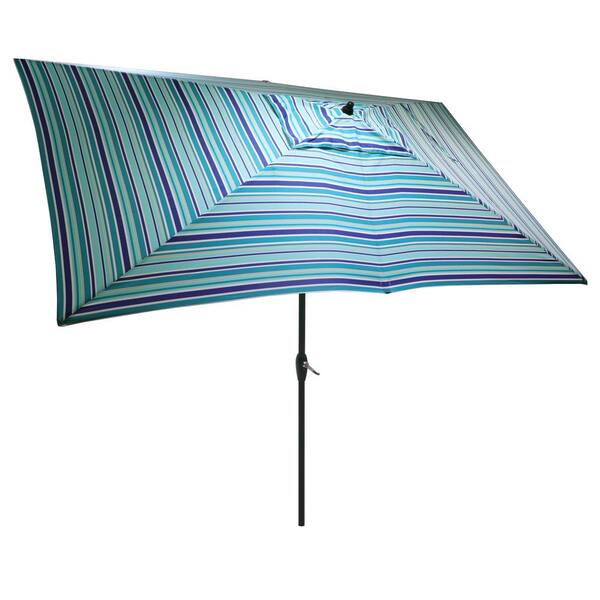 Hampton Bay 10 ft. x 6 ft. Aluminum Market Patio Umbrella in Thompson Stripe with Push-Button Tilt