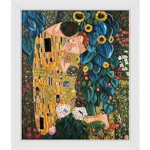 Kiss in the Garden (Luxury Line) by Gustav Klimt Galerie White Framed People Oil Painting Art Print 24 in. x 28 in.