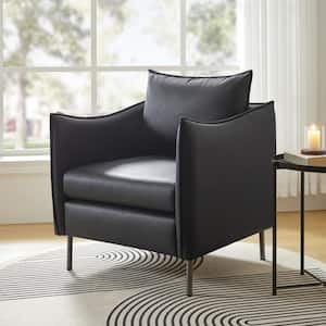 Black Cedric Modern Anti-Scratch Fabric Armchair with Black Metal Legs