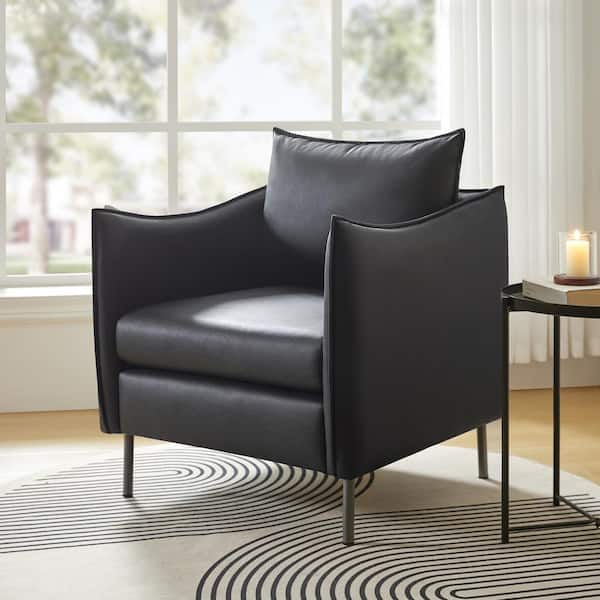 JAYDEN CREATION Black Cedric Modern Anti-Scratch Fabric Armchair with Black Metal Legs