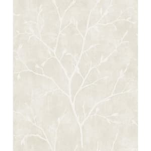 57.5 sq. ft. Soft Cream Avena Branches Nonwoven Paper Unpasted Wallpaper Roll