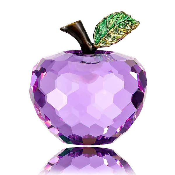 Unbranded 2.56 in. Crystal Apple Paperweight:Handmade Purple Ornament with Gift Box ,Collectible Craft