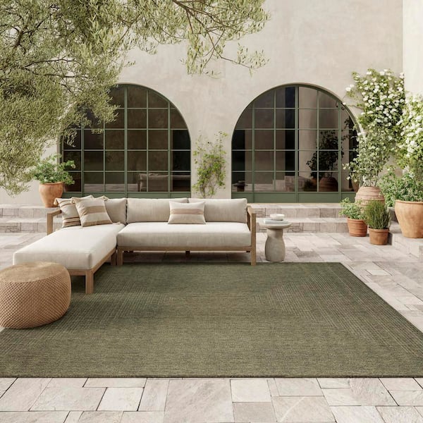 Tulum Olive 9 ft. x 12 ft. Linear Contemporary Area Rug
