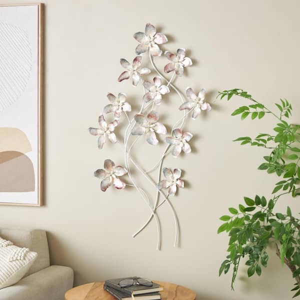 Litton Lane Metal Multi Colored Floral Wall Decor with Silver Stems