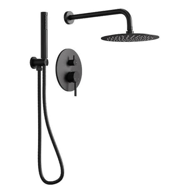 Pressure Balance 2-Spray Wall Mount 10 in. Fixed and Handheld Shower Head 2.5 GPM in Matte Black