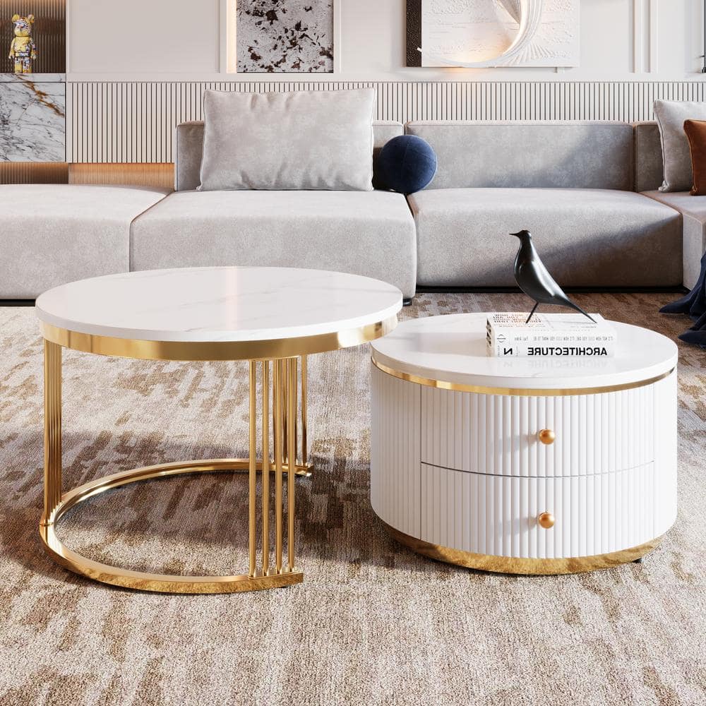 Harper & Bright Designs Modern 27.6 in. White and Gold Wood Harper & Bright Designs Modern 27.6 in. White and Gold Wood