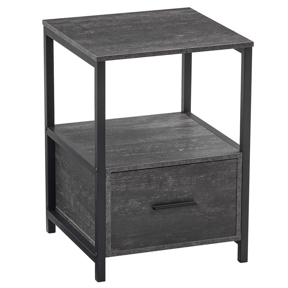 VECELO 1-Drawer Charcoal Gray Modern End/Side Table For Bedroom, Night ...