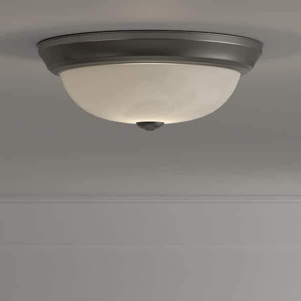 Reedley 11 in. Traditional Satin Platinum Medium-Base (E26) Bulb Flush Mount for Kitchens