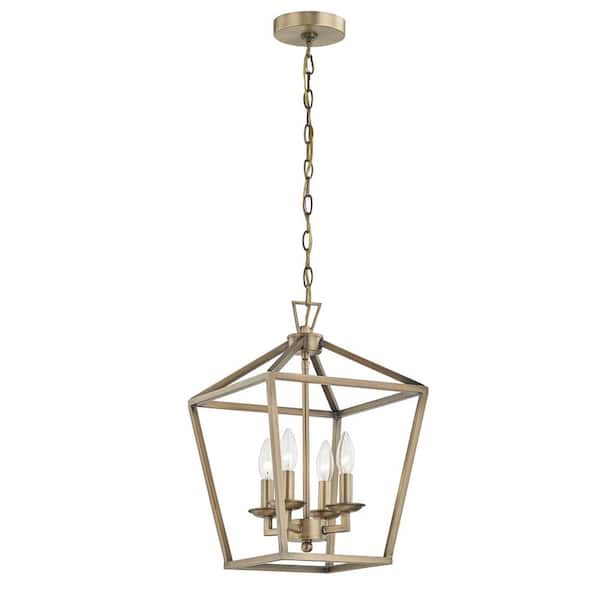 4-Light Gold Farmhouse Caged Pendant Light Candle Style Lantern Pendant