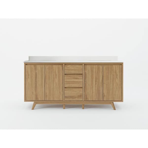 Willow Collections Madison Teak 72 in. W x 22 in. D x 36 in. H Double Sink Bath Vanity in Golden Teak with Cove Edge White Quartz