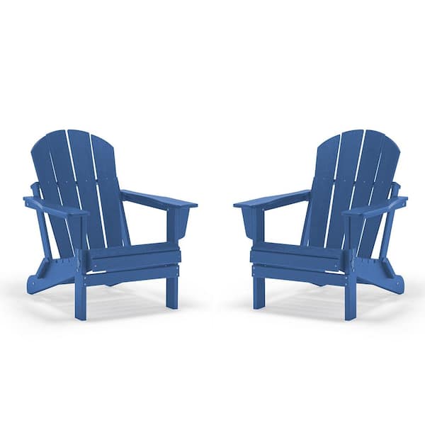 Uixe Classic Blue Folding Plastic Adirondack Chair (2-Pack)