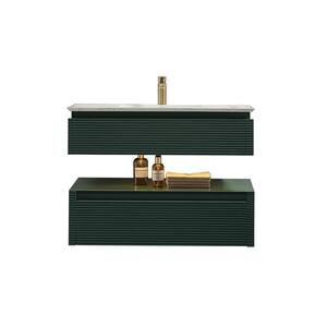 36 in. W x 20.8 in. D x 19.6 in. H Undermount Single Sink Floating Bath Vanity in Green with White Engineer Marble Top