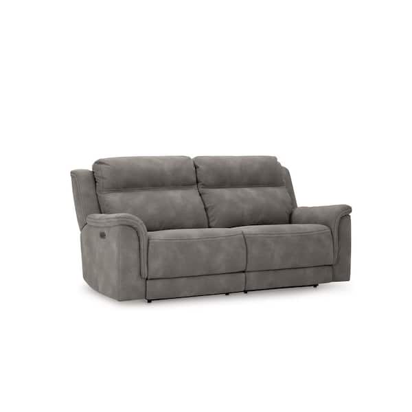 Next-Gen DuraPella 80 in. Pillow Top Arm Faux Leather Rectangle Power Reclining Sofa with USB Ports in Gray