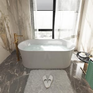 67 in. x 31.5 in. Freestanding Soaking Bathtub with Center Drain and Groove overflow in White/Polished Chrome