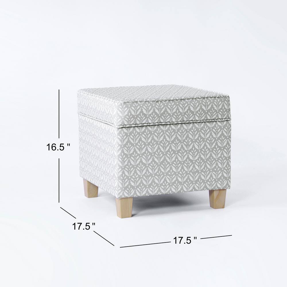 Light Gray Tufted Fabric Square Storage Ottoman with Wood Legs