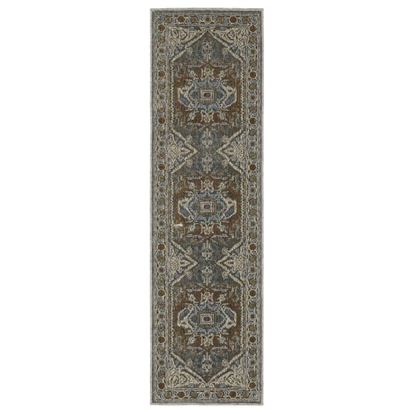 AVERLEY HOME Edgewater Gray/Multi-Colored 2 ft. x 8 ft. Traditional Oriental Medallion Polyester Indoor Runner Area Rug