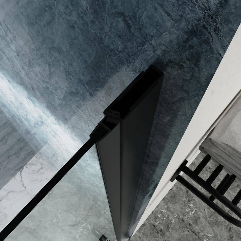 Matte Black Semi-Frameless Pivot Shower Door with Clear Glass