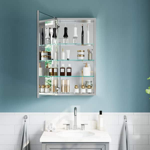 WYonder 16 in. W x 30 in. H Rectangular Aluminum Recessed/Surface Mount (Reversible) Medicine Cabinet with Mirror