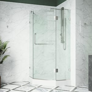 Piedmont 38 in. L x 38 in. W x 79 in. H Frameless Pivot Neo-angle Shower Enclosure in Brushed Nickel with Clear Glass