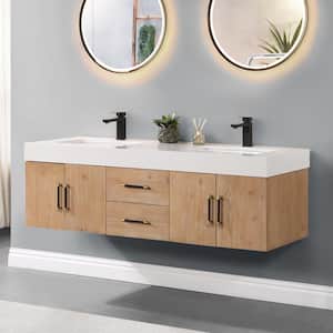 Corchia 60 in. W x 22 in. D x 19 in. H Double Sink Bath Vanity in Light Brown with White Composite Stone Top