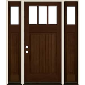 36 in. x 80 in. 3-LIte 1 Panel/V-Grooves Provincial Stain Right Hand Douglas Fir Prehung Front Door Double Sidelite