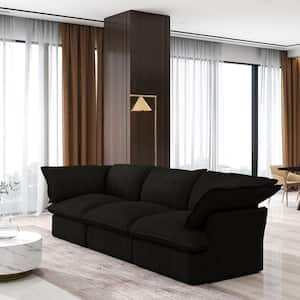 122 in. Flared Arm 3-Piece linen Modular Sectional Sofa in. Black