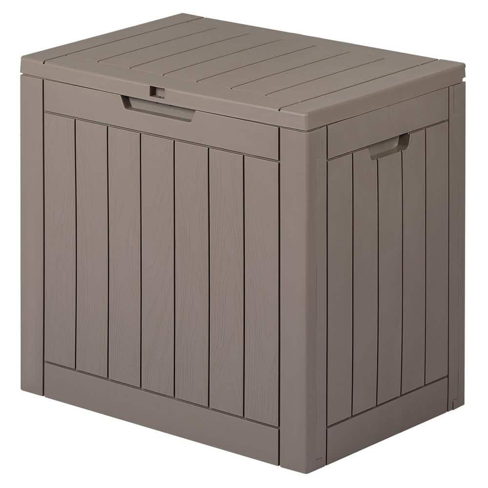 Tozey 31 Gal. Gray Outdoor Box Deck Plastic Resin Storage Deck Box T ...