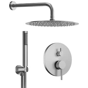 Pressure Balance 2-Spray Wall Mount 10 in. Fixed and Handheld Shower Head 2.5 GPM in Brushed Nickel