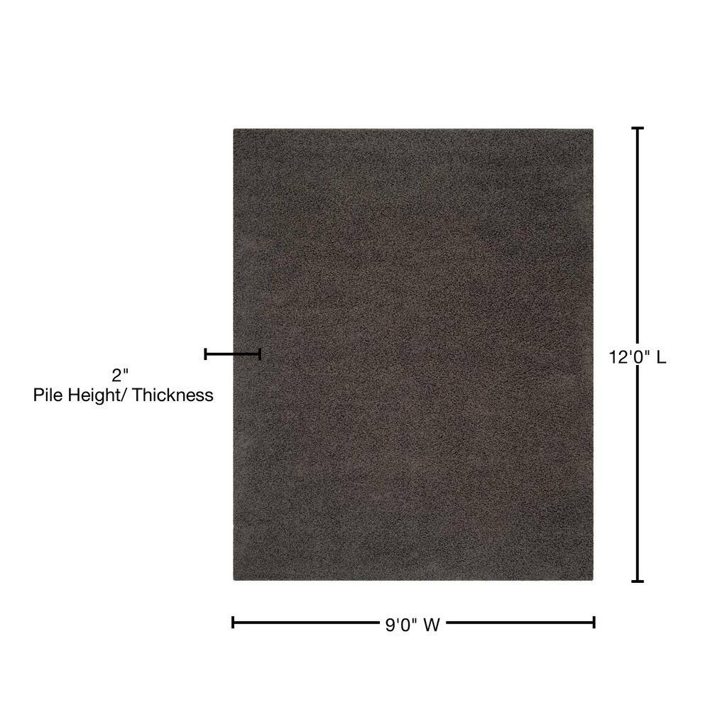 Athens Luxe Shag 9' x 12' Hand-Knotted Synthetic Area Rug in Dark Grey