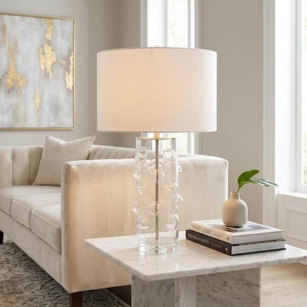 30 in. Clear/Frost Glass Bubbles Table Lamp with Crystal Accents