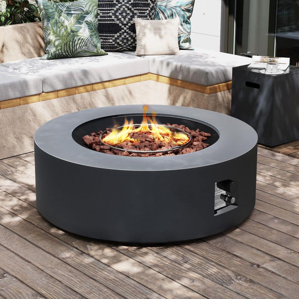 Outdoor 42in. Iron Fire Pit Table with Propane Tank Cover in Grey