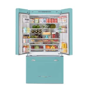 Classic Retro 36 in 21.4 cu. ft. 3-door French Door Refrigerator with Ice Maker in Ocean Mist Turquoise, Counter Depth