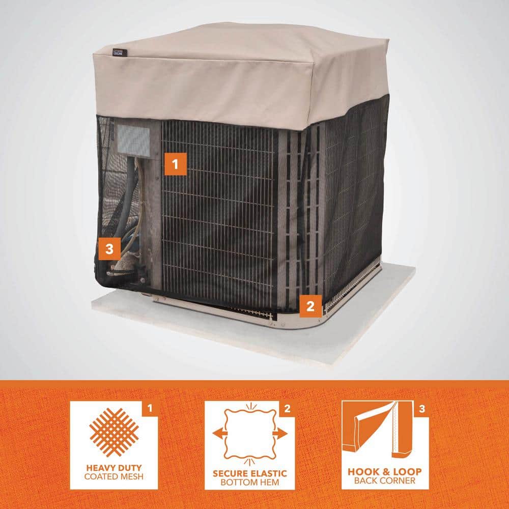 Weather-Resistant Beige and Black Outdoor AC Cover, 32" Square