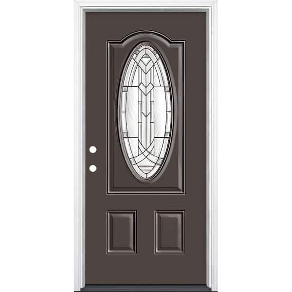 Masonite 36 in. x 80 in. Chatham 3/4 Oval-Lite Right-Hand Inswing Painted  Steel Prehung Front Exterior Door with Brickmold 42479 - The Home Depot