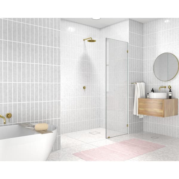 Glass Warehouse 16 in. W x 78 in. H Single Fixed Panel Frameless Shower Door Polished Brass
