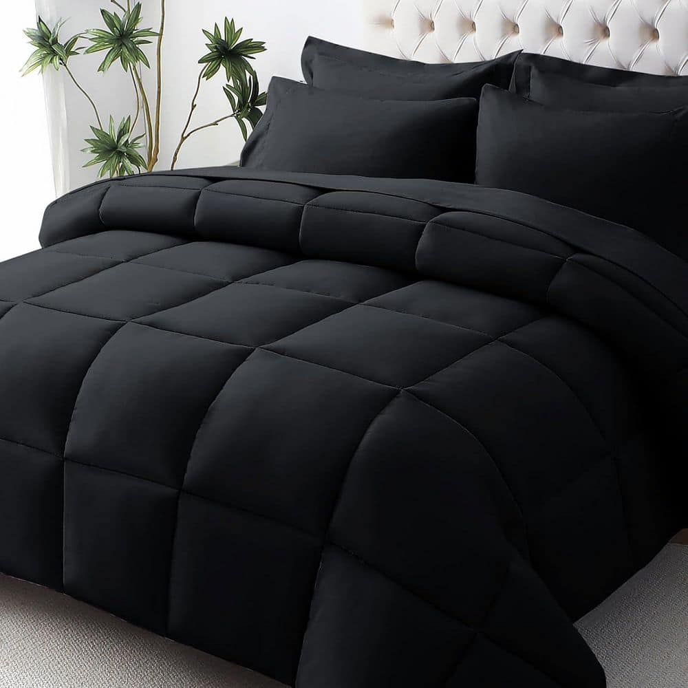 Afoxsos 7-Piece Black Queen Size Comforter Set w/ Ultra-Soft
