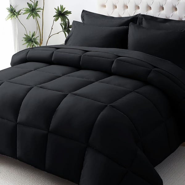 Afoxsos 7-Piece Black Queen Size Comforter Set w/ Ultra-Soft Comforter, Sheet and Pillowcase, Made of Durable Polyester Material