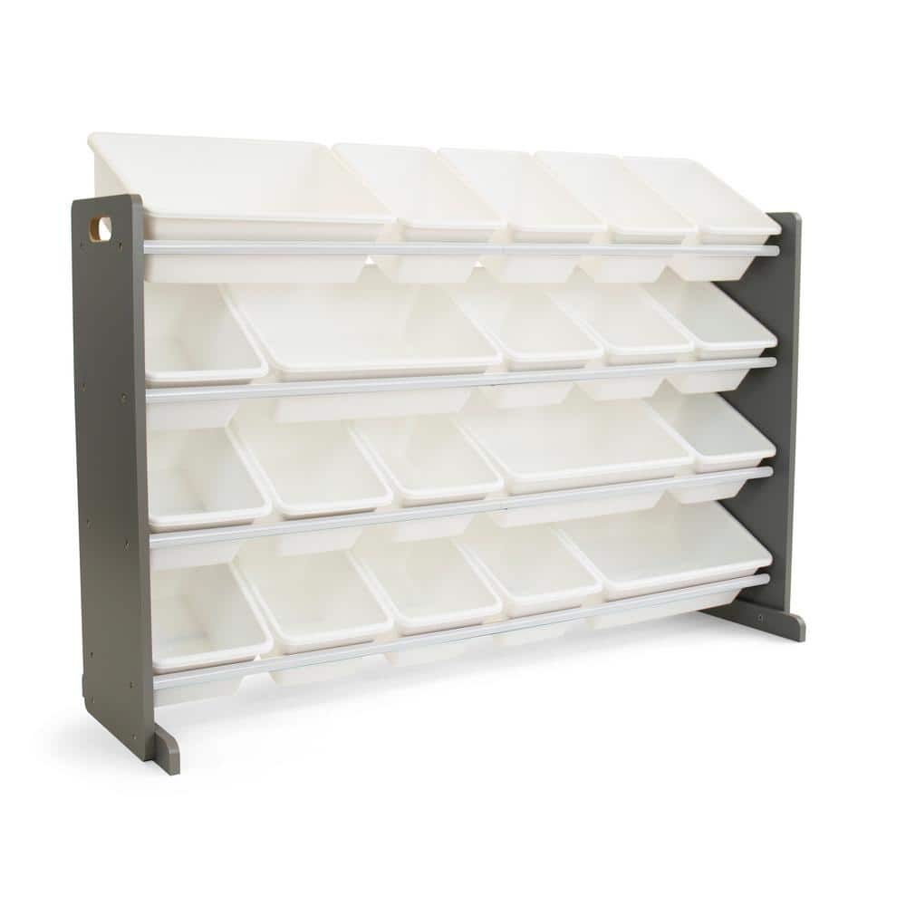 Extra Large Gray and White Engineered Wood Storage Organizer with 20 Bins
