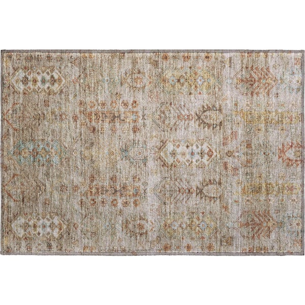 Mayfield Premium Machine Washable Abstract AMF2047 Beige 2 ft. x 3 ft. Accent Rug
