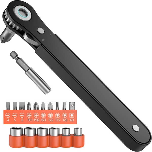 90 Degree Offset Ratcheting Screwdriver Set 3.97 in. Shank 10 Bit Orange Non-Insulated Mini Ratchet Wrench 18-Piece