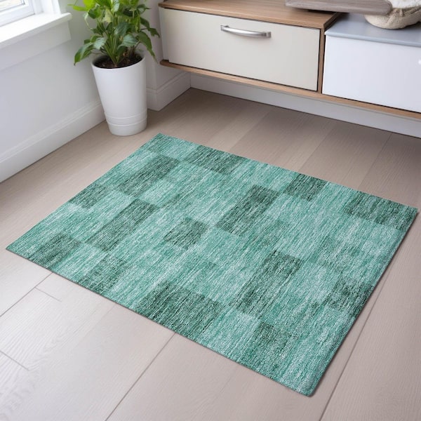 Mayfield Premium Machine Washable Abstract AMF1139 Seafoam 2 ft. x 3 ft. Area Rug