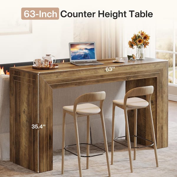 BYBLIGHT Kearsten Minimalist Rectangle Bar Table with, Brown