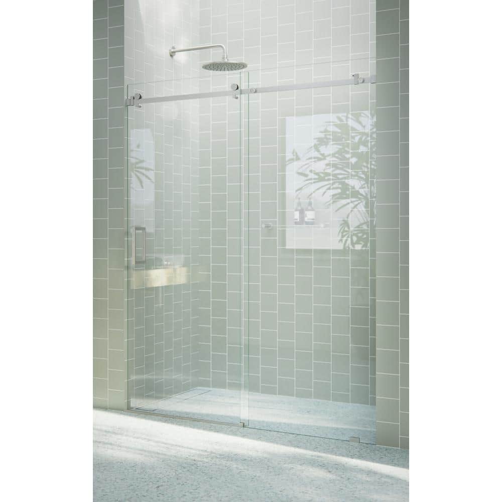 Astro 64" x 78" Frameless Glass Sliding Shower Door with Brushed Nickel Hardware