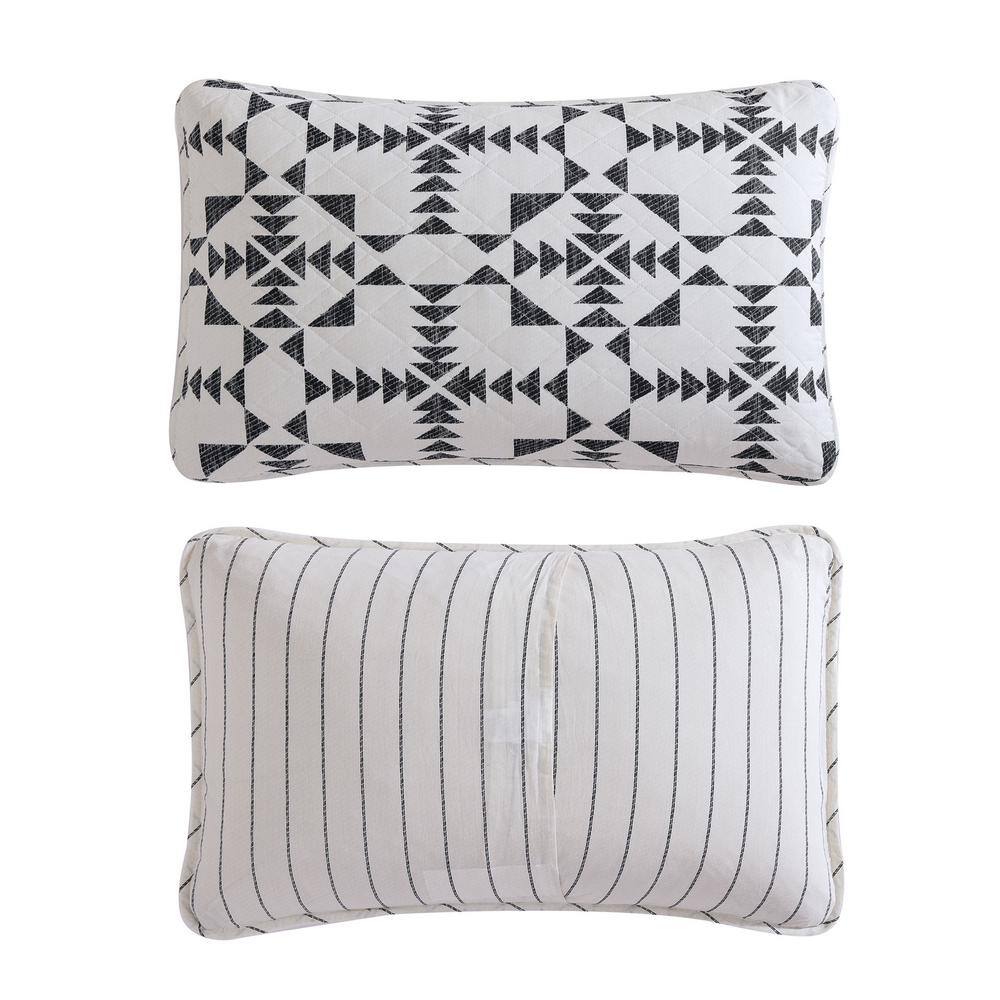 Ivory and Charcoal Cotton Twin Reversible Quilt Set