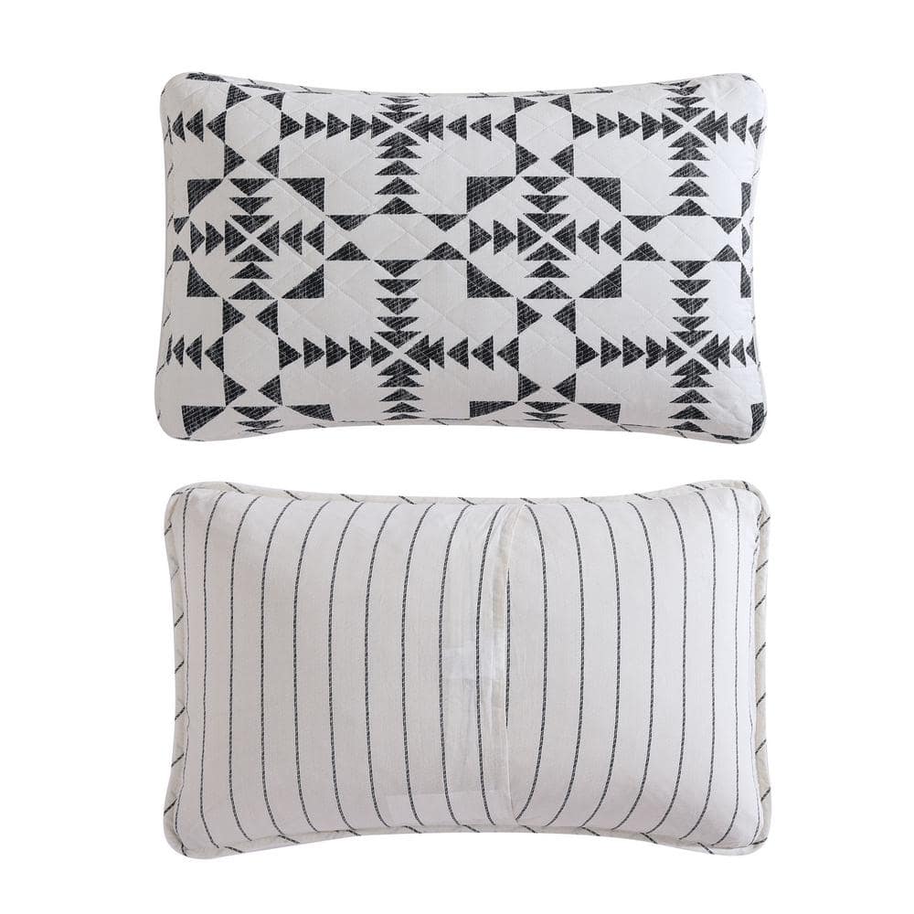 Ivory and Charcoal Cotton Reversible Full Quilt Set
