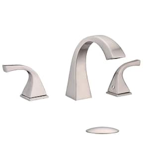 Amo 8 in Widespread 3 Holes 2 Handles Bathroom Faucet with Pop Up drain Assembly in Brushed Nickel