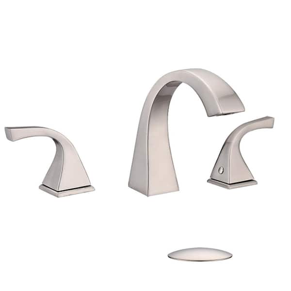 Aurora Decor Amo 8 in Widespread 3 Holes 2 Handles Bathroom Faucet with Pop Up drain Assembly in Brushed Nickel