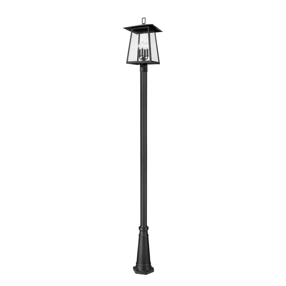 Rainer 4-Light Black Aluminum Hardwired Outdoor Marine Grade Post Light Set